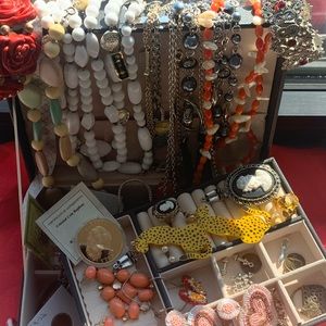 Vintage Jewelry LOT Silver Gold Costume Earrings Necklaces Coins Rings